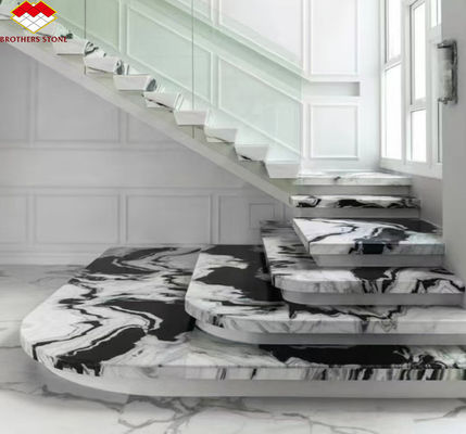 オーダーメイド 豪華 パンダ ホワイト マーブル 階段 自然石 ストレート 階段 デザイン