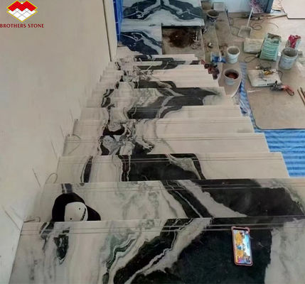 オーダーメイド 豪華 パンダ ホワイト マーブル 階段 自然石 ストレート 階段 デザイン