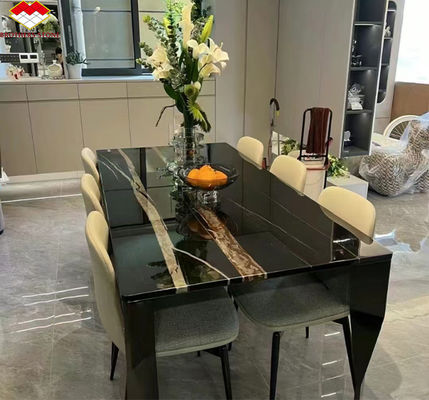 ホテルのテーブル モダン ビッグ スラブ 黒と黄金 静脈 マルマー 床 エキゾチックローレン 18mm