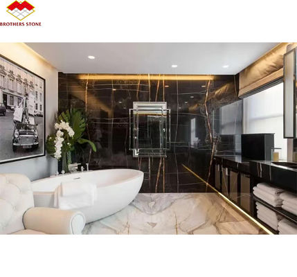 ホテルのテーブル モダン ビッグ スラブ 黒と黄金 静脈 マルマー 床 エキゾチックローレン 18mm