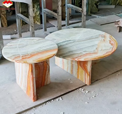 ホテルのテーブル家具 デザイン 天然石 絵本とマッチした虹 オニックス マルブルスラブ