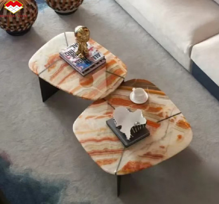 ホテルのテーブル家具 デザイン 天然石 絵本とマッチした虹 オニックス マルブルスラブ