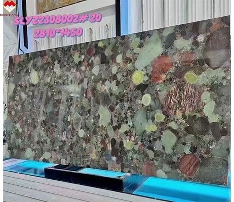四季ブラジル グリーンクォーツイト石 多彩の花びら石板 テーブルと壁の装飾パネル 室内用にカスタマイズ