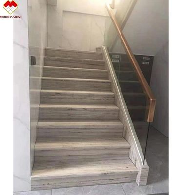 木製の白い大理石の直線階段,描画面と防滑テープデザイン