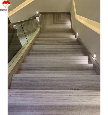 木製の白い大理石の直線階段,描画面と防滑テープデザイン