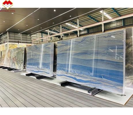 ホテルの壁と床デザイン 青いマカウバ 青い大理石 白い静脈の石板