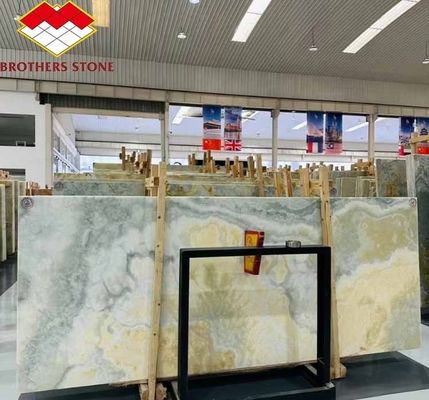 現代のバックライトグリーンオニックス石板 30mm 厚さ グラフィック リビング 玉の壁