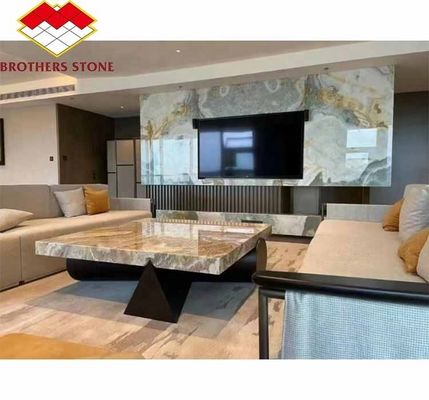 現代のバックライトグリーンオニックス石板 30mm 厚さ グラフィック リビング 玉の壁