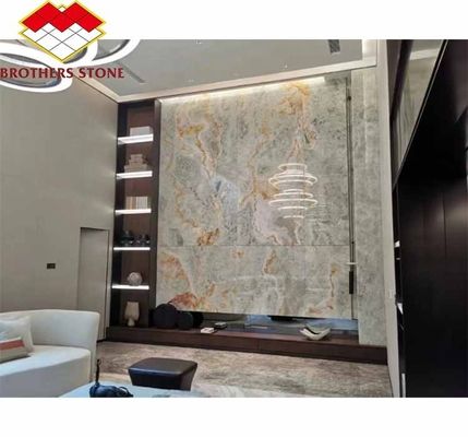 現代のバックライトグリーンオニックス石板 30mm 厚さ グラフィック リビング 玉の壁