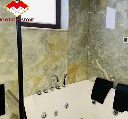 現代のバックライトグリーンオニックス石板 30mm 厚さ グラフィック リビング 玉の壁