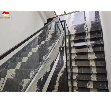 カルサイト大理石 豪華なブラジルの宇宙黒石石板の現代階段デザイン