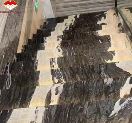 カルサイト大理石 豪華なブラジルの宇宙黒石石板の現代階段デザイン