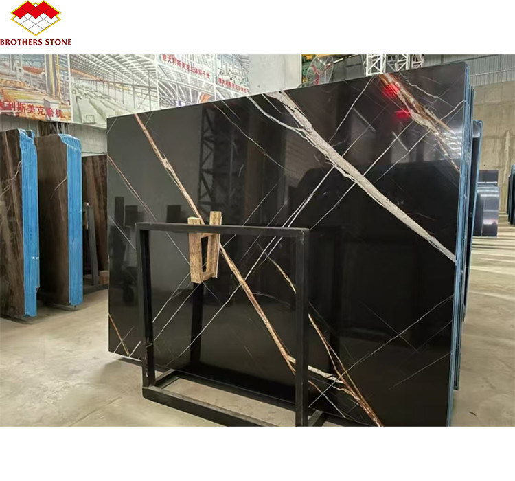 ホテルのテーブル モダン ビッグ スラブ 黒と黄金 静脈 マルマー 床 エキゾチックローレン 18mm