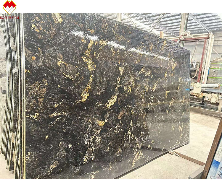 高級 モダン 磨いた 黒金 静脈 石英 石 ブラジル 天然 宇宙 ブラック グラニート 虚栄 台所 浴室 ビラ