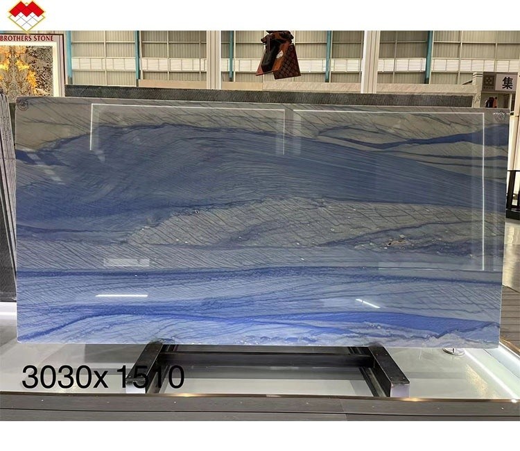 ホテルの壁と床デザイン 青いマカウバ 青い大理石 白い静脈の石板
